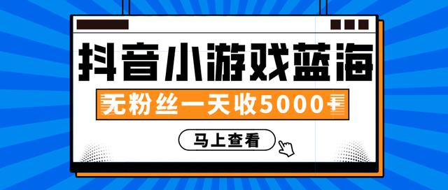 赚钱计划：抖音小游戏蓝海项目，无粉丝一天收入5000+-则成副业项目资源站
