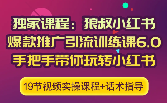 狼叔小红书爆款推广引流训练课6.0，手把手带你玩转小红书-则成副业项目资源站