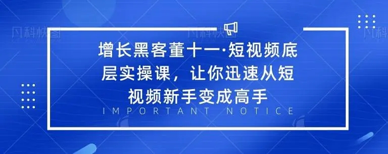 增长黑客董十一·短视频底层实操课,从短视频新手变成高手-则成副业项目资源站