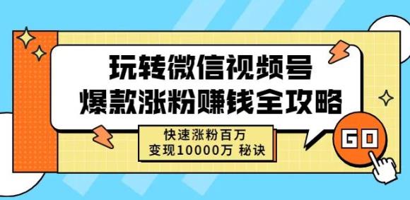 玩转微信视频号爆款涨粉赚钱全攻略，快速涨粉百万变现万元秘诀-则成副业项目资源站