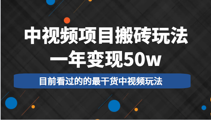 中视频项目搬砖玩法,一年变现50w,目前看过的的最干货中视频玩法-则成副业项目资源站