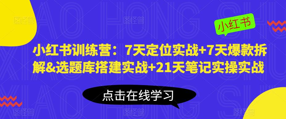 小红书训练营：7天定位实战+7天爆款拆解&选题库搭建实战+21天笔记实操实战-则成副业项目资源站