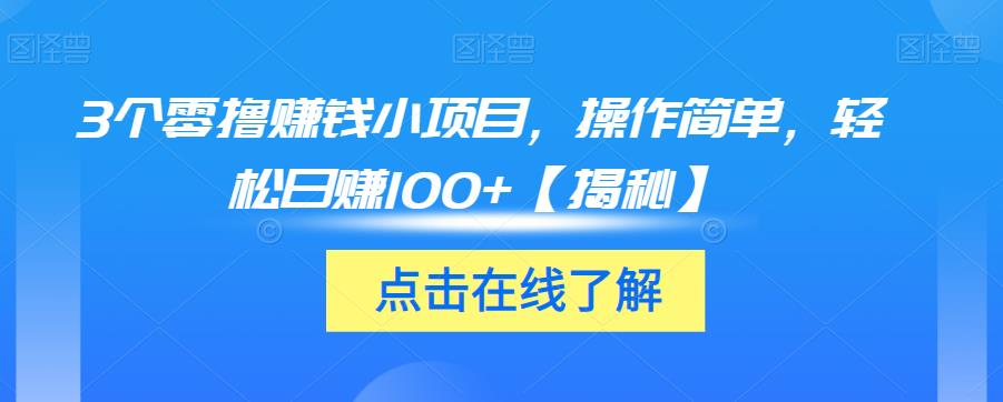 3个零撸赚钱小项目，操作简单，轻松日赚100+【揭秘】-则成副业项目资源站