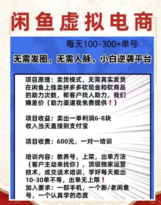外边收费600多的闲鱼新玩法虚似电商之拼多多助力项目,单号100-300元-则成副业项目资源站