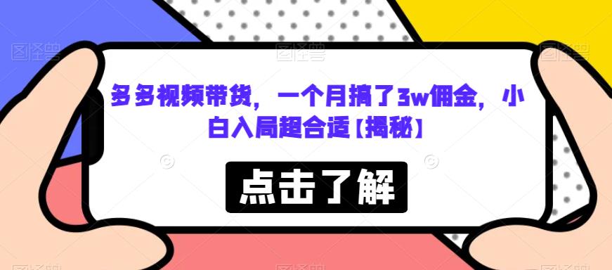 多多视频带货,一个月搞了3w佣金,小白入局超合适【揭秘】-则成副业项目资源站