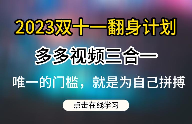 2023双十一翻身计划,多多视频带货三合一玩法教程【揭秘】-则成副业项目资源站
