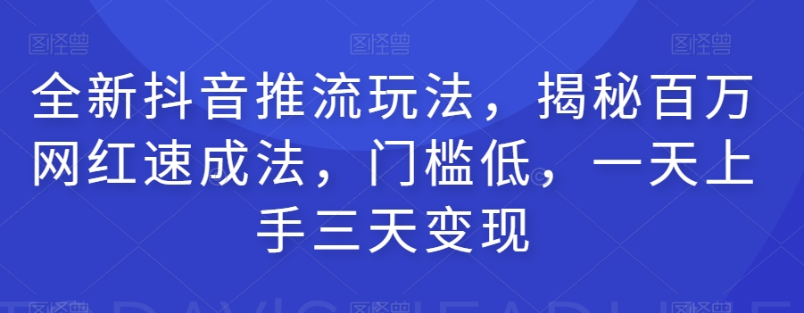 全新抖音推流玩法，揭秘百万网红速成法，门槛低，一天上手三天变现-则成副业项目资源站
