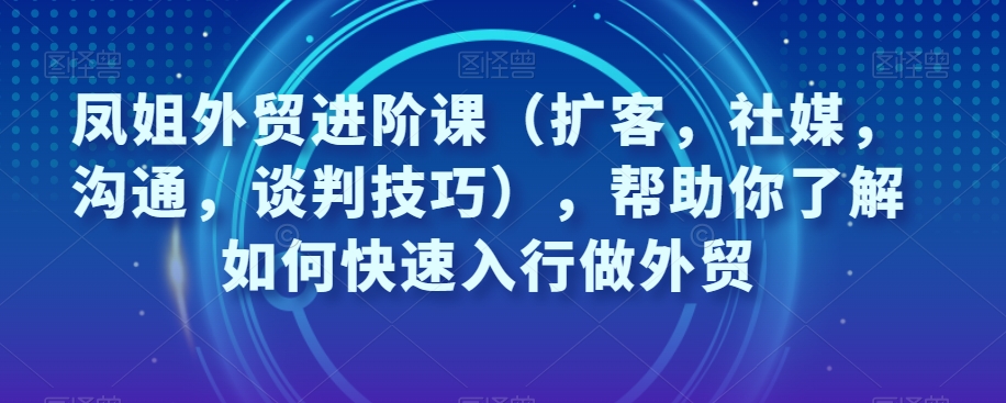凤姐外贸进阶课(扩客,社媒,沟通,谈判技巧),帮助你了解如何快速入行做外贸-则成副业项目资源站