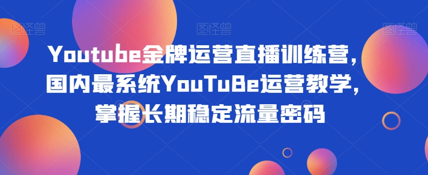 Youtube金牌运营直播训练营,国内最系统YouTuBe运营教学,掌握长期稳定流量密码-则成副业项目资源站