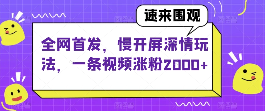 全网首发，慢开屏深情玩法，一条视频涨粉2000+【揭秘】-则成副业项目资源站