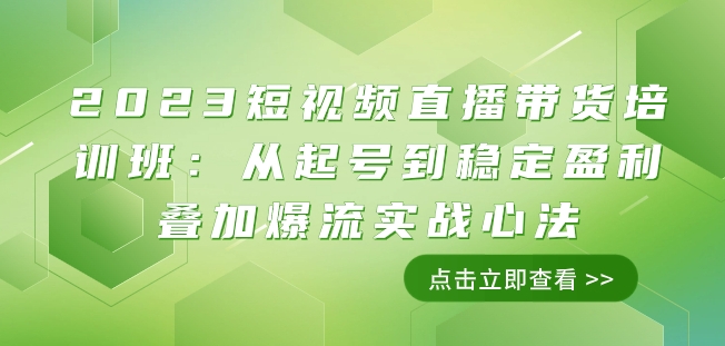 2023短视频直播带货培训班:从起号到稳定盈利叠加爆流实战心法(11节课)-则成副业项目资源站