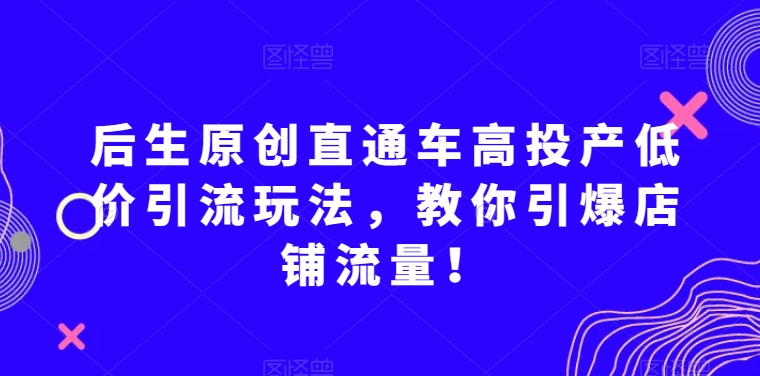 后生原创直通车高投产低价引流玩法,教你引爆店铺流量!-则成副业项目资源站