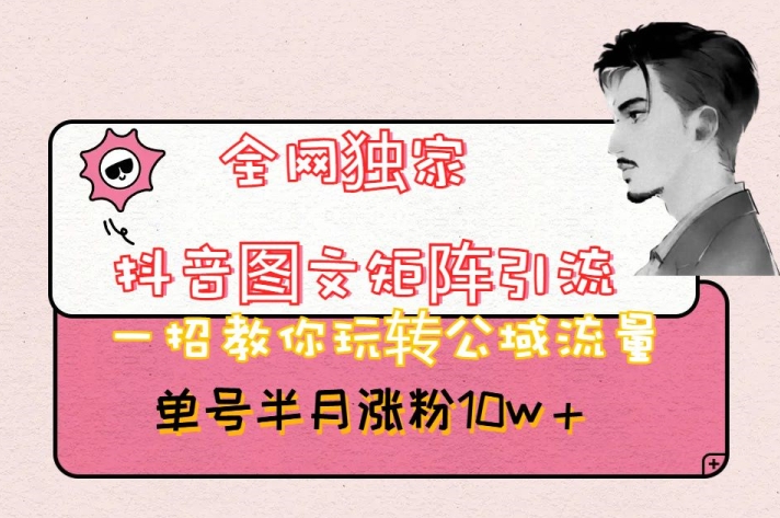 全网独家抖音图文矩阵引流，一招教你玩转公域流量，单号半月涨粉10w+【揭秘】-则成副业项目资源站