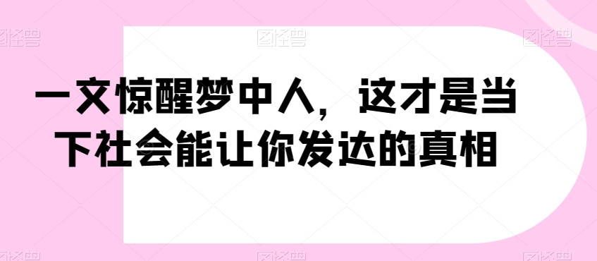 一文惊醒梦中人，这才是当下社会能让你发达的真相【公众号付费文章】-则成副业项目资源站
