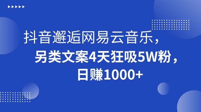 抖音邂逅网易云音乐,另类文案4天狂吸5W粉,日赚1000+【揭秘】-则成副业项目资源站