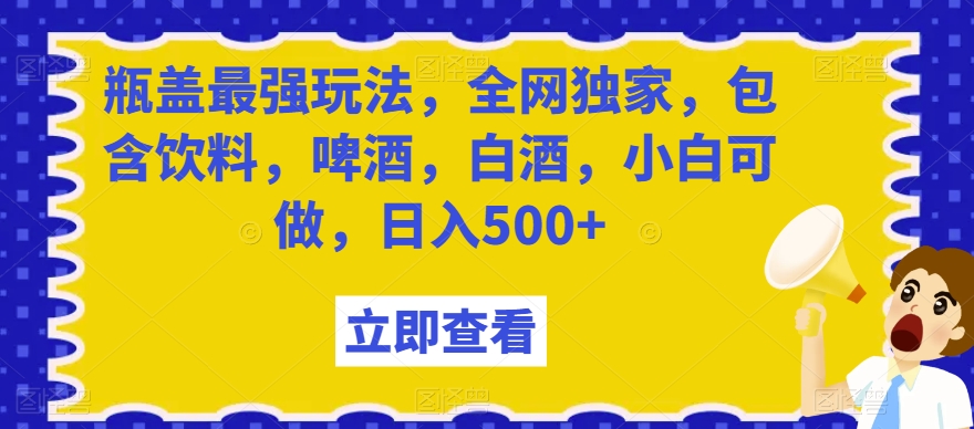 瓶盖最强玩法，全网独家，包含饮料，啤酒，白酒，小白可做，日入500+【揭秘】-则成副业项目资源站