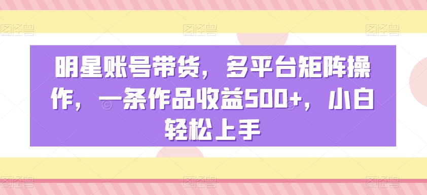 明星账号带货，多平台矩阵操作，一条作品收益500+，小白轻松上手【揭秘】-则成副业项目资源站