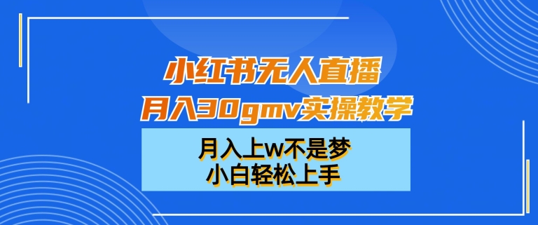 小红书无人直播月入30gmv实操教学,月入上w不是梦,小白轻松上手【揭秘】-则成副业项目资源站