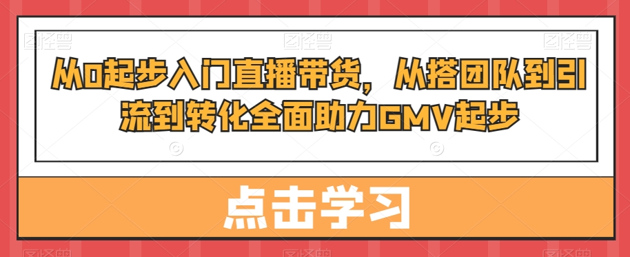 从0起步入门直播带货，​从搭团队到引流到转化全面助力GMV起步-则成副业项目资源站