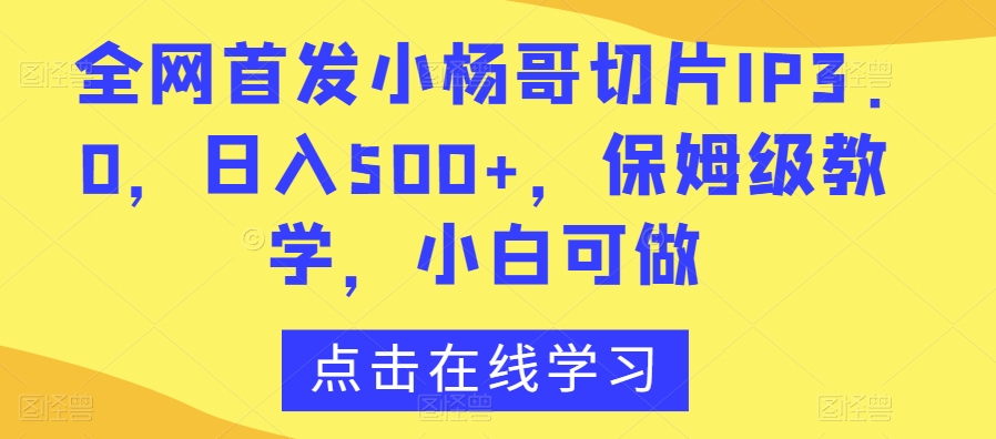 全网首发小杨哥切片IP3.0，日入500+，保姆级教学，小白可做【揭秘】-则成副业项目资源站