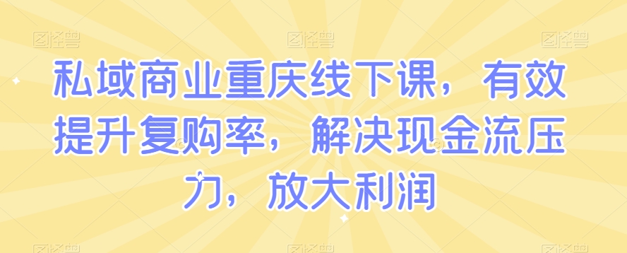 私域商业重庆线下课，有效提升复购率，解决现金流压力，放大利润-则成副业项目资源站
