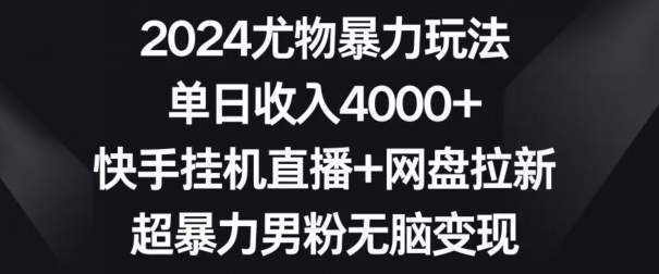 2024尤物暴力玩法,单日收入4000+,快手挂机直播+网盘拉新,超暴力男粉无脑变现【揭秘】-则成副业项目资源站