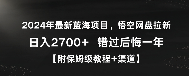 2024年最新蓝海项目，悟空网盘拉新，日入2700+错过后悔一年【附保姆级教程+渠道】【揭秘】-则成副业项目资源站