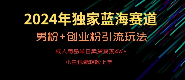 2024年独家蓝海赛道,成人用品单日卖货变现4W+,男粉+创业粉引流玩法,不愁搞不到流量【揭秘】-则成副业项目资源站