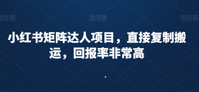 小红书矩阵达人项目,直接复制搬运,回报率非常高-则成副业项目资源站