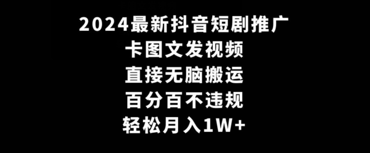 2024最新抖音短剧推广,卡图文发视频,直接无脑搬,百分百不违规,轻松月入1W+【揭秘】-则成副业项目资源站