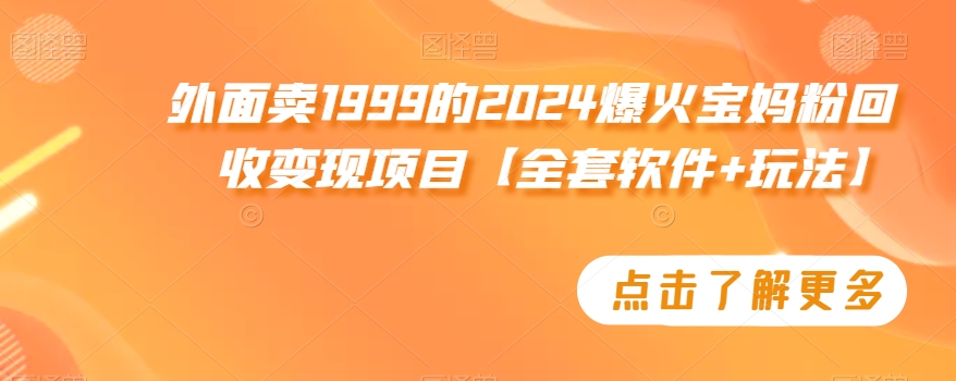 外面卖1999的2024爆火宝妈粉回收变现项目【全套软件+玩法】【揭秘】-则成副业项目资源站