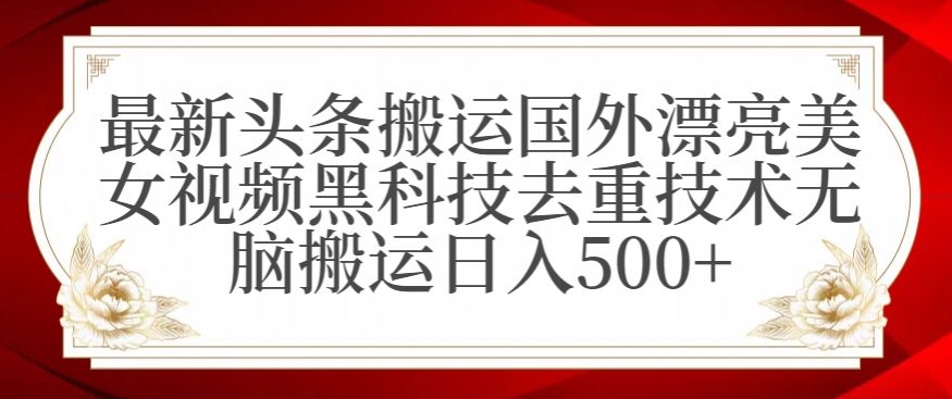 最新头条搬运国外漂亮美女视频黑科技去重技术无脑搬运日入500+【揭秘】-则成副业项目资源站
