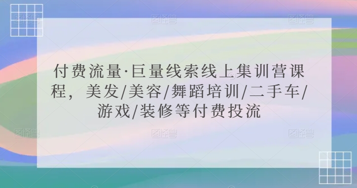 付费流量·巨量线索线上集训营课程,美发/美容/舞蹈培训/二手车/游戏/装修等付费投流-则成副业项目资源站