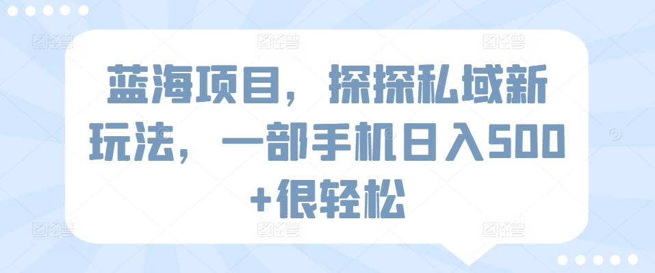 蓝海项目，探探私域新玩法，一部手机日入500+很轻松【揭秘】-则成副业项目资源站
