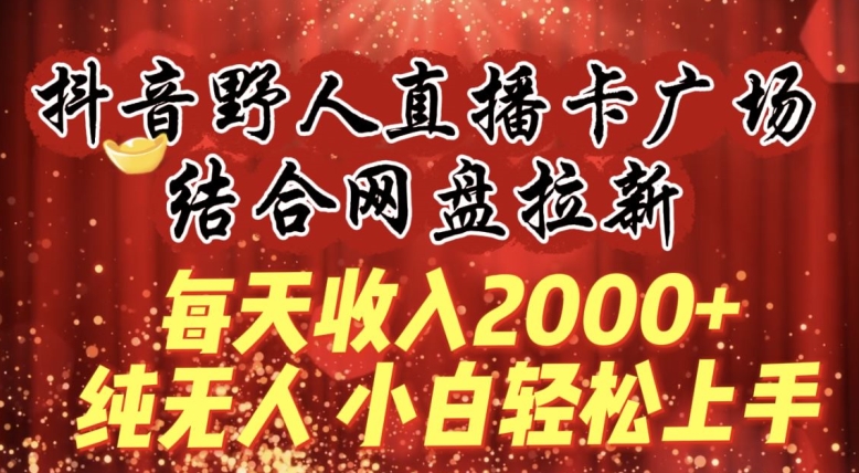 每天收入2000+,抖音野人直播卡广场,结合网盘拉新,纯无人,小白轻松上手【揭秘】-则成副业项目资源站