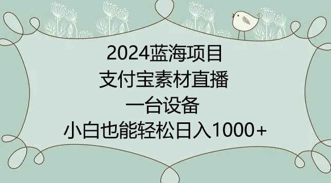 2024年蓝海项目,支付宝素材直播,无需出境,小白也能日入1000+ ,实操教程【揭秘】-则成副业项目资源站