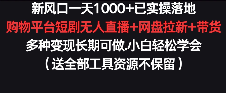 新风口一天1000+已实操落地购物平台短剧无人直播+网盘拉新+带货多种变现长期可做【揭秘】-则成副业项目资源站