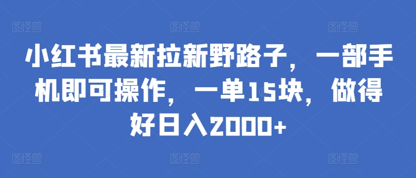 小红书最新拉新野路子，一部手机即可操作，一单15块，做得好日入2000+【揭秘】-则成副业项目资源站