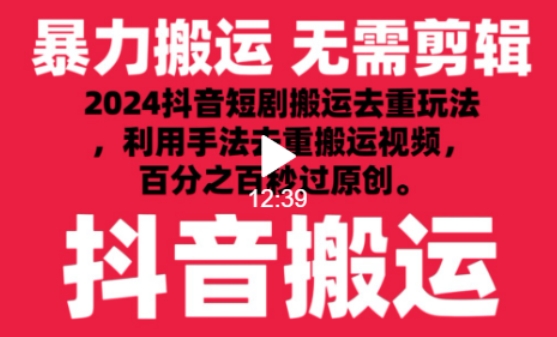 2024最新抖音搬运技术，抖音短剧视频去重，手法搬运，利用工具去重，达到秒过原创的效果【揭秘】-则成副业项目资源站