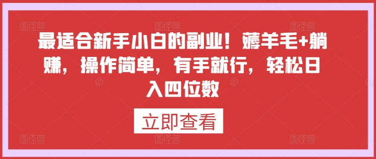 最适合新手小白的副业！薅羊毛+躺赚，操作简单，有手就行，轻松日入四位数【揭秘】-则成副业项目资源站