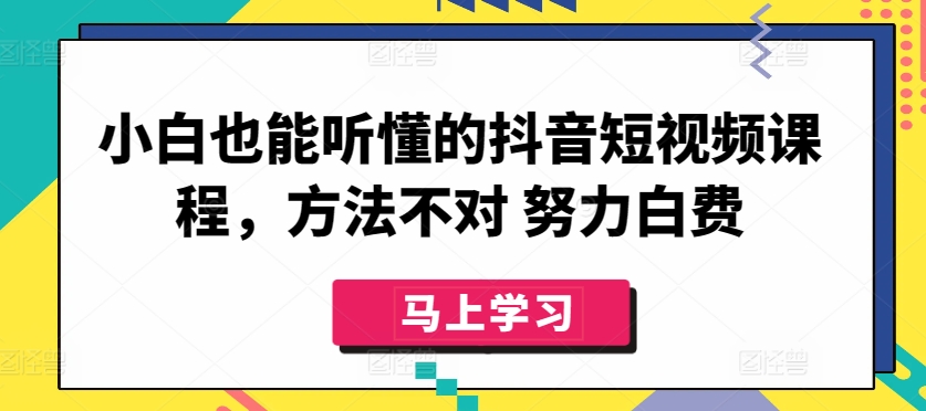 小白也能听懂的抖音短视频课程,方法不对 努力白费-则成副业项目资源站
