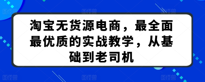 淘宝无货源电商,最全面最优质的实战教学,从基础到老司机-则成副业项目资源站