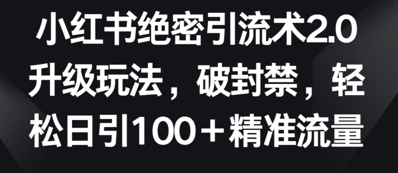 小红书绝密引流术2.0升级玩法,破封禁,轻松日引100+精准流量【揭秘】-则成副业项目资源站