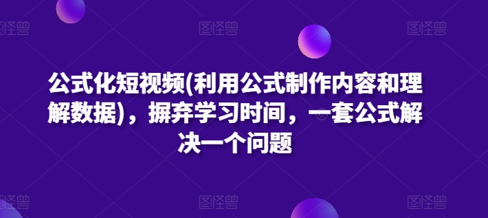 公式化短视频(利用公式制作内容和理解数据)，摒弃学习时间，一套公式解决一个问题-则成副业项目资源站