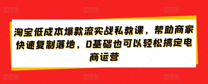 淘宝低成本爆款流实战私教课，帮助商家快速复制落地，0基础也可以轻松搞定电商运营-则成副业项目资源站