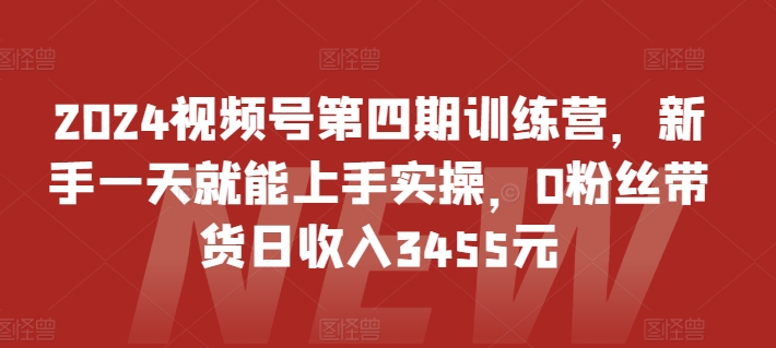 2024视频号第四期训练营,新手一天就能上手实操,0粉丝带货日收入3455元-则成副业项目资源站