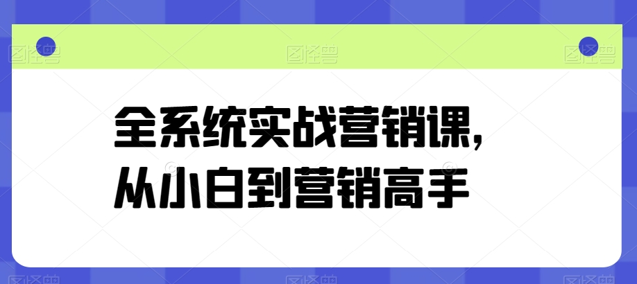 全系统实战营销课,从小白到营销高手-则成副业项目资源站
