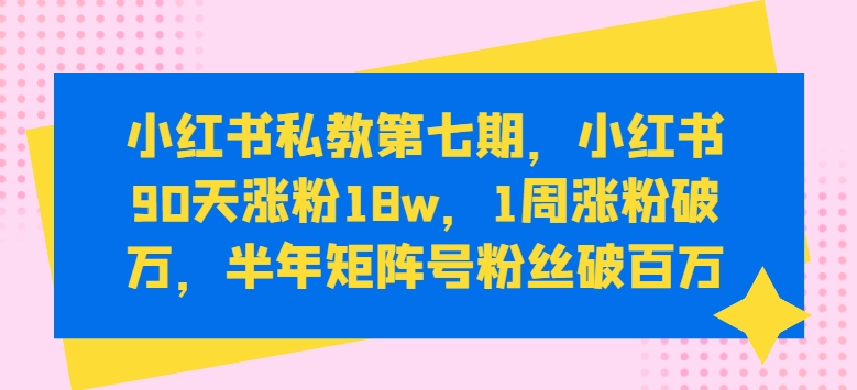 小红书私教第七期，小红书90天涨粉18w，1周涨粉破万，半年矩阵号粉丝破百万-则成副业项目资源站