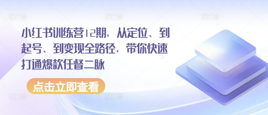 小红书训练营12期,从定位、到起号、到变现全路径,带你快速打通爆款任督二脉-则成副业项目资源站