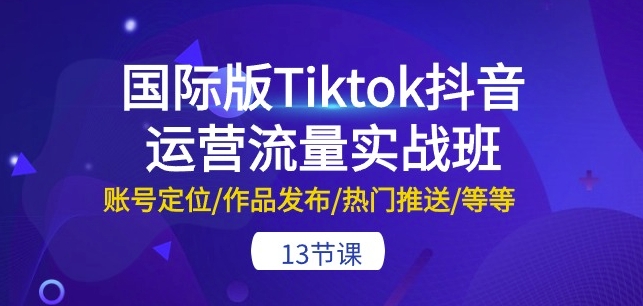国际版Tiktok抖音运营流量实战班:账号定位/作品发布/热门推送/等等-13节-则成副业项目资源站